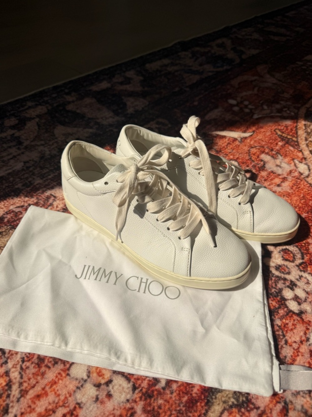 Jimmy Choo Cream/Off-White Leather Low-Top Sneakers